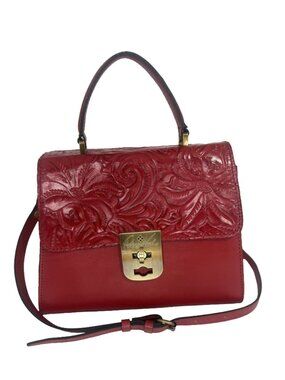 NWT Patricia Nash Chauny Tooled Leather Satchel Crossbody Bag Berry Red